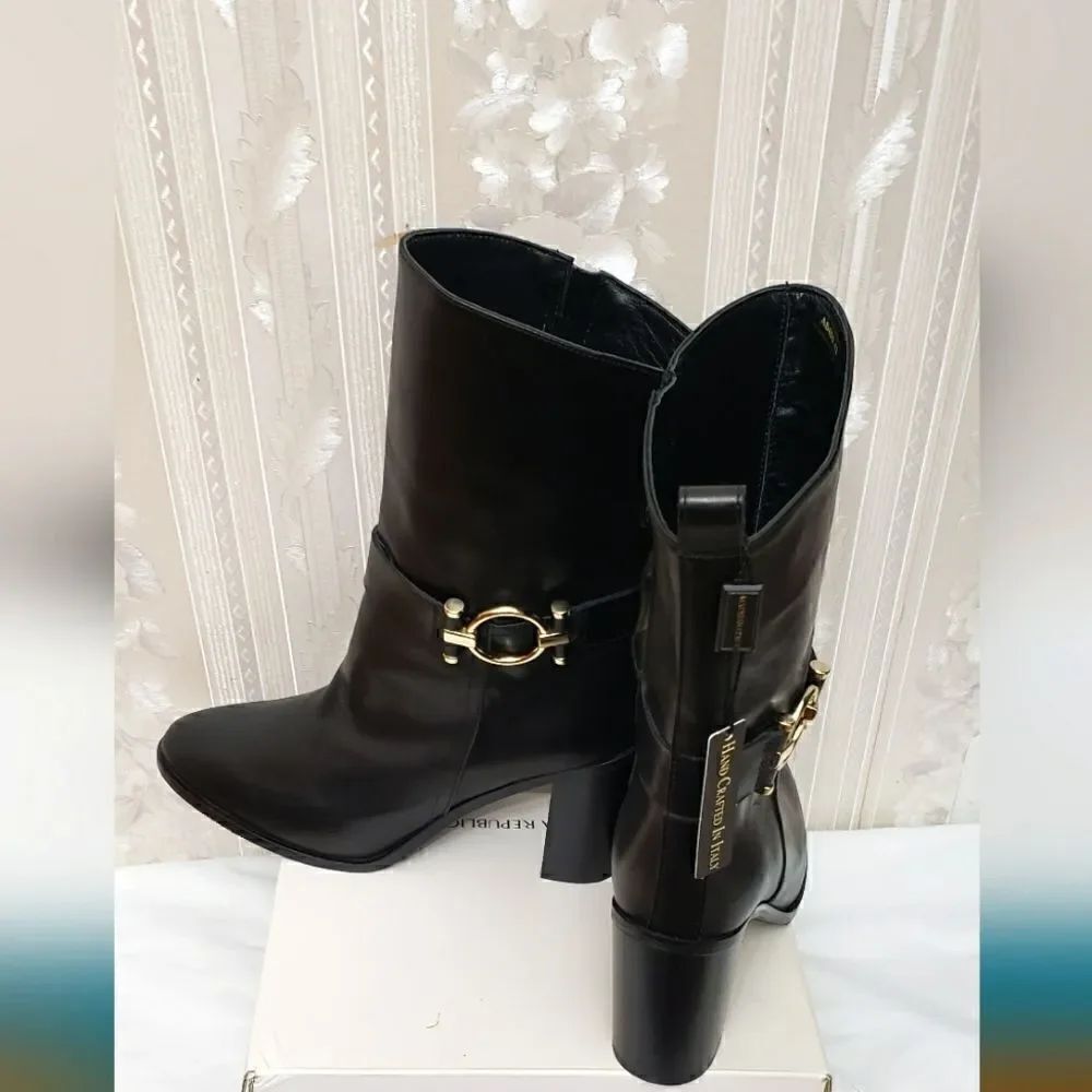 Napoleoni Genuine Leather Ankle Heels Buckle Boots Size 42 or US 11
